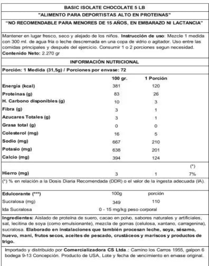 Basic Protein Isolate Chocolate 5 Lb