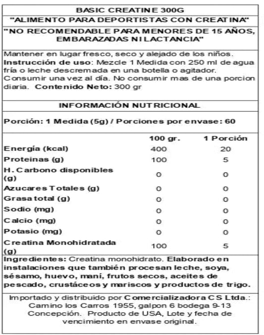 Creatina Basic 300g Sin Sabor