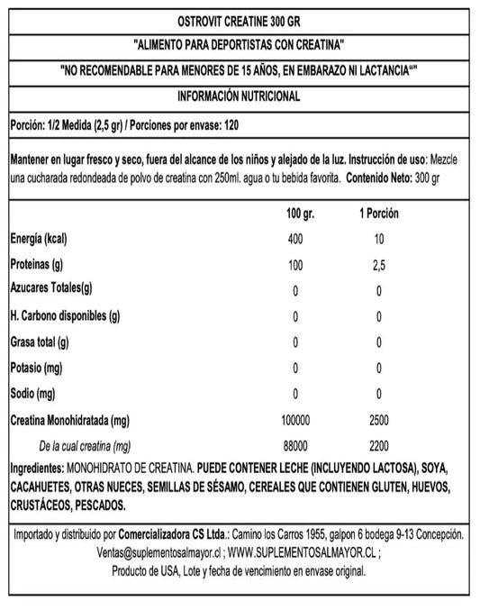 Creatina Monohidrato Sin Sabor 300g - OstroVit